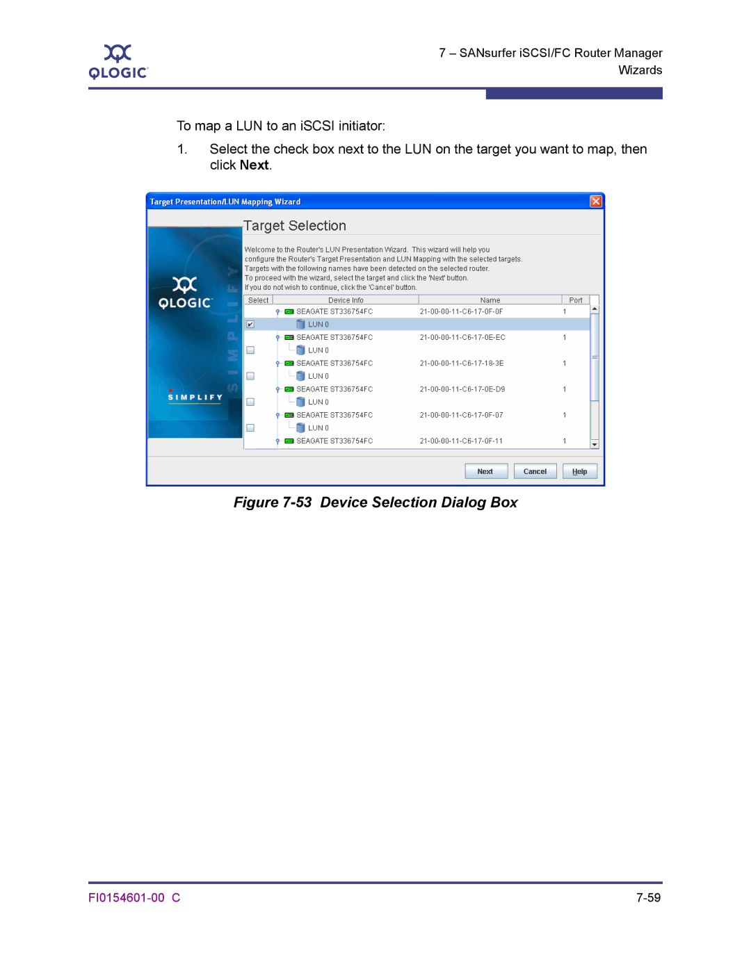 Q-Logic 6140 manual Device Selection Dialog Box 