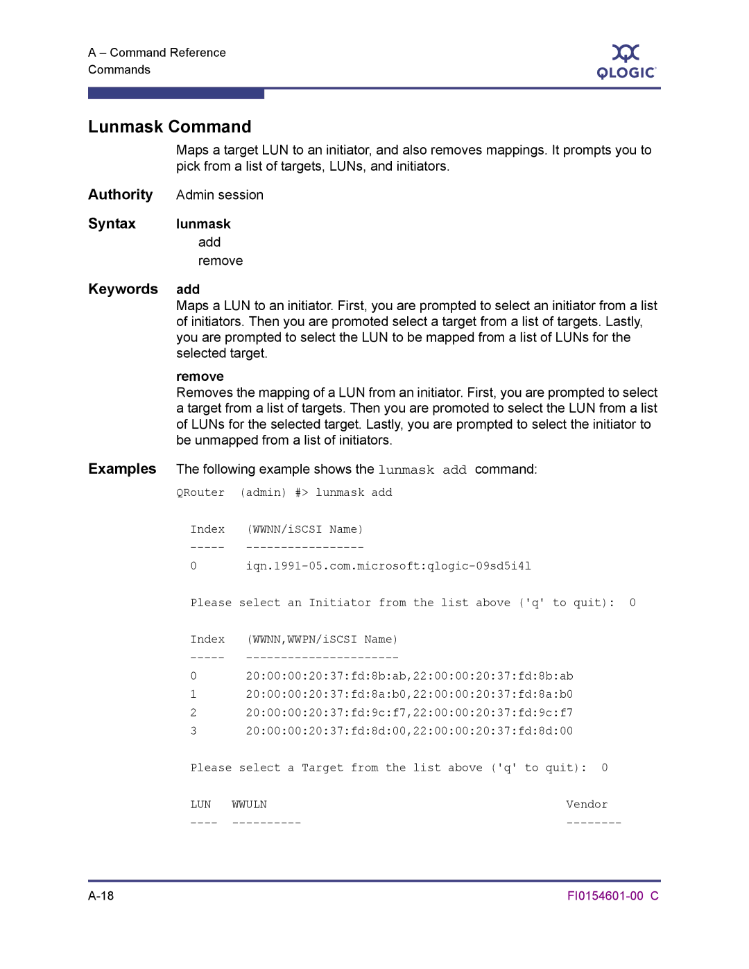 Q-Logic 6140 manual Lunmask Command 