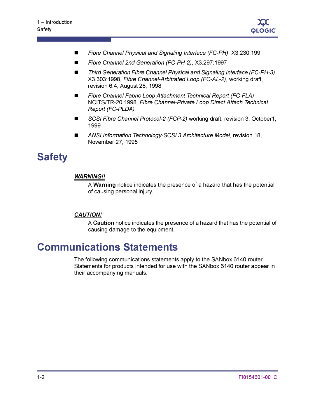 Q-Logic 6140 manual Safety Communications Statements 