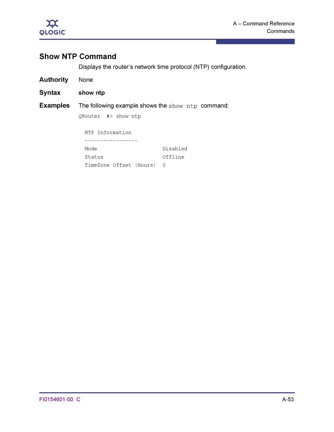 Q-Logic 6140 manual Show NTP Command, Show ntp 