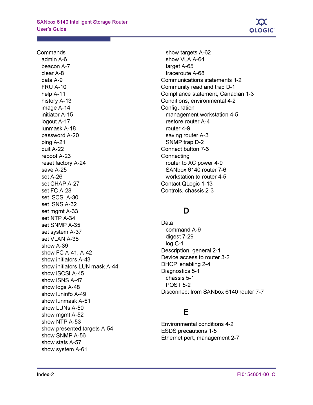 Q-Logic 6140 manual Index-2 FI0154601-00 C 