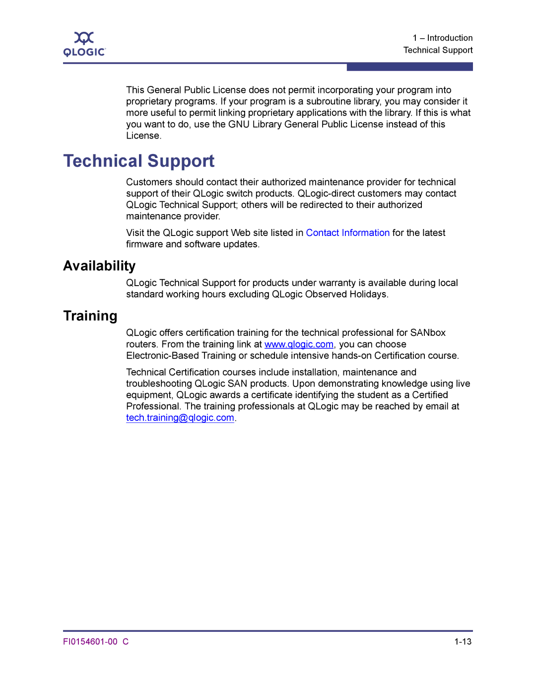 Q-Logic 6140 manual Technical Support, Availability, Training 