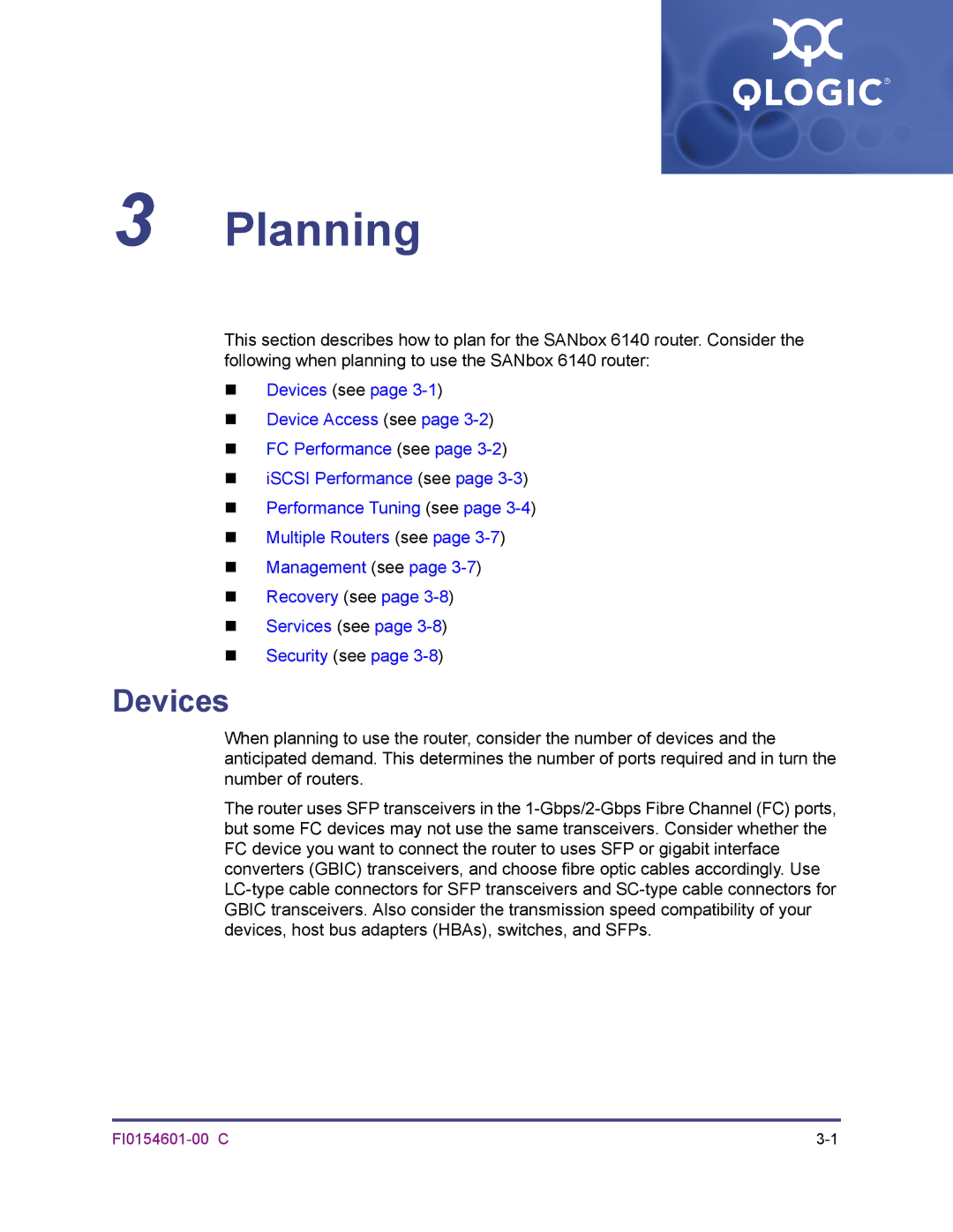 Q-Logic 6140 manual Planning, Devices 