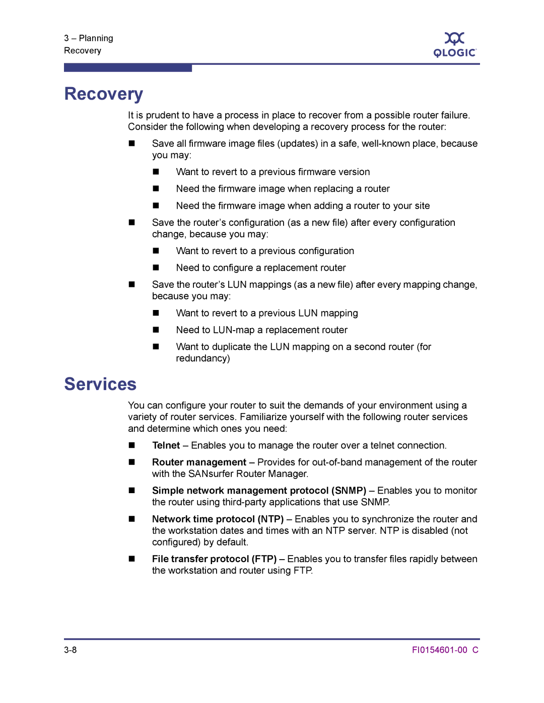 Q-Logic 6140 manual Recovery, Services 