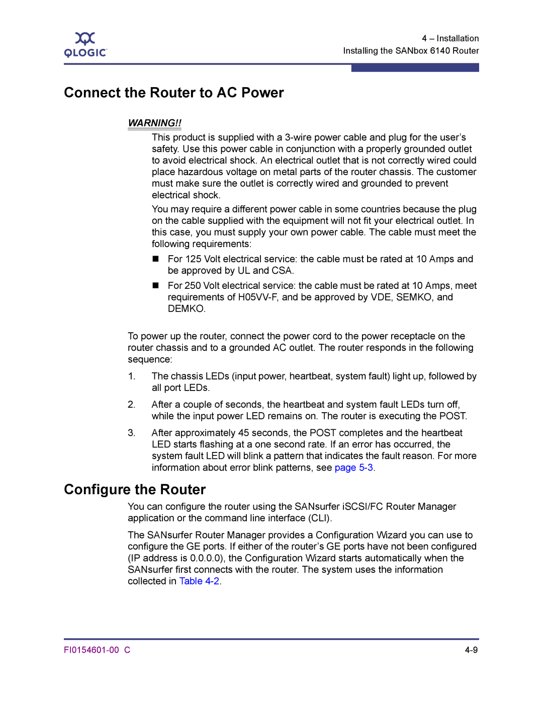 Q-Logic 6140 manual Connect the Router to AC Power, Configure the Router 