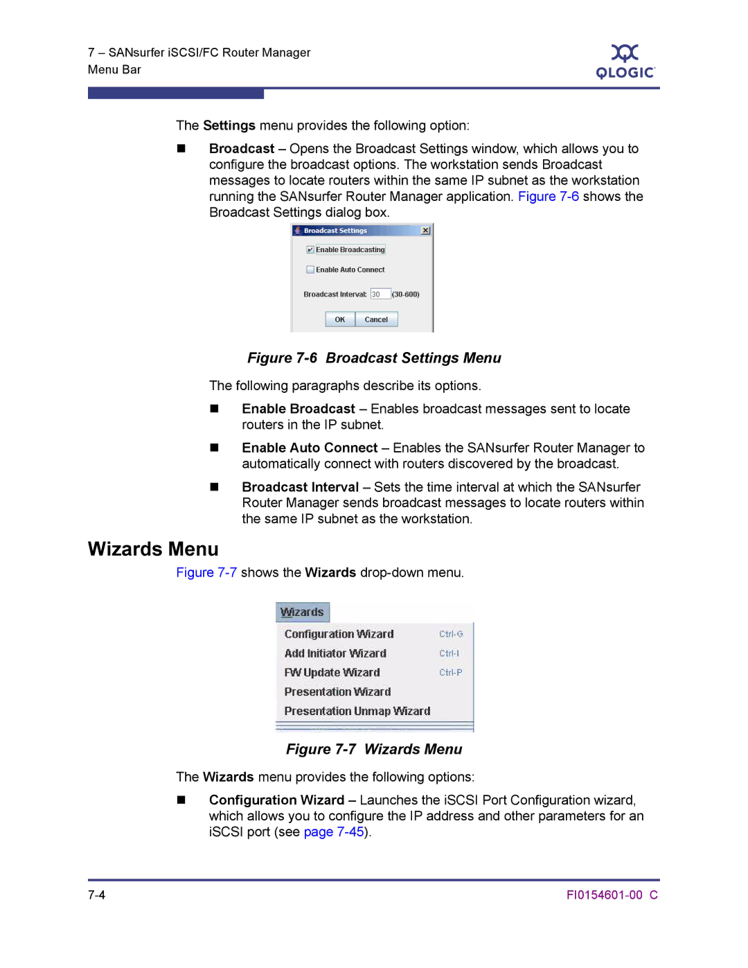 Q-Logic 6140 manual Wizards Menu, 7shows the Wizards drop-down menu 