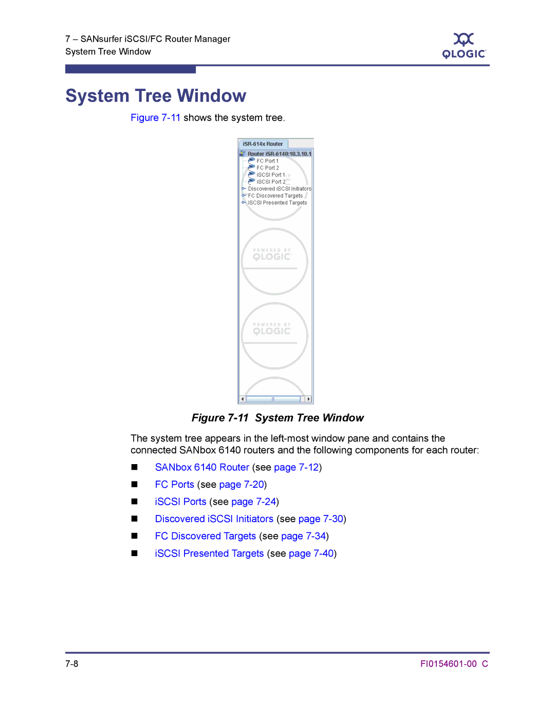 Q-Logic 6140 manual System Tree Window, 11shows the system tree 