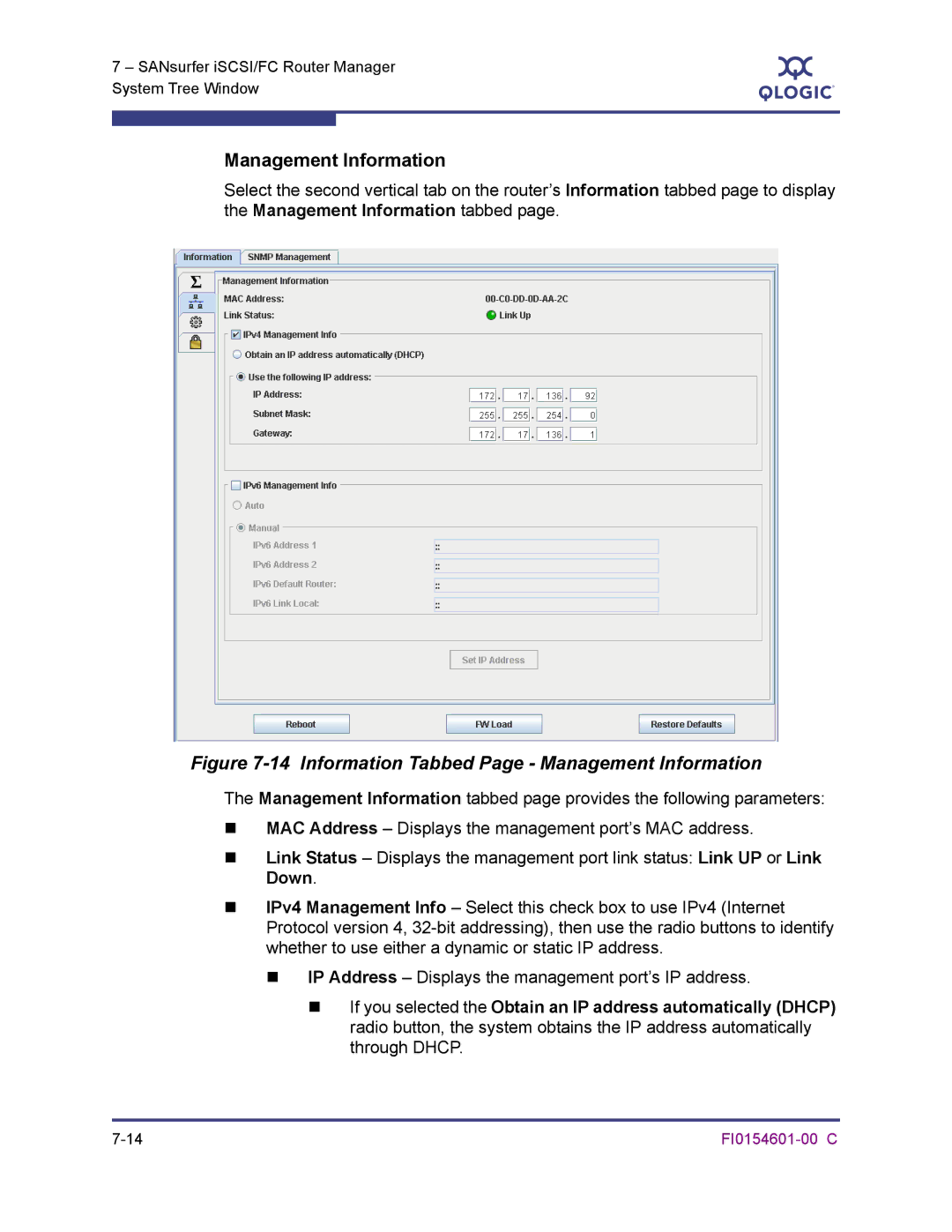 Q-Logic 6140 manual Information Tabbed Page Management Information 