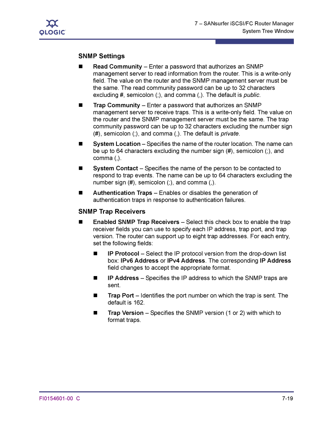 Q-Logic 6140 manual Snmp Settings, Snmp Trap Receivers 