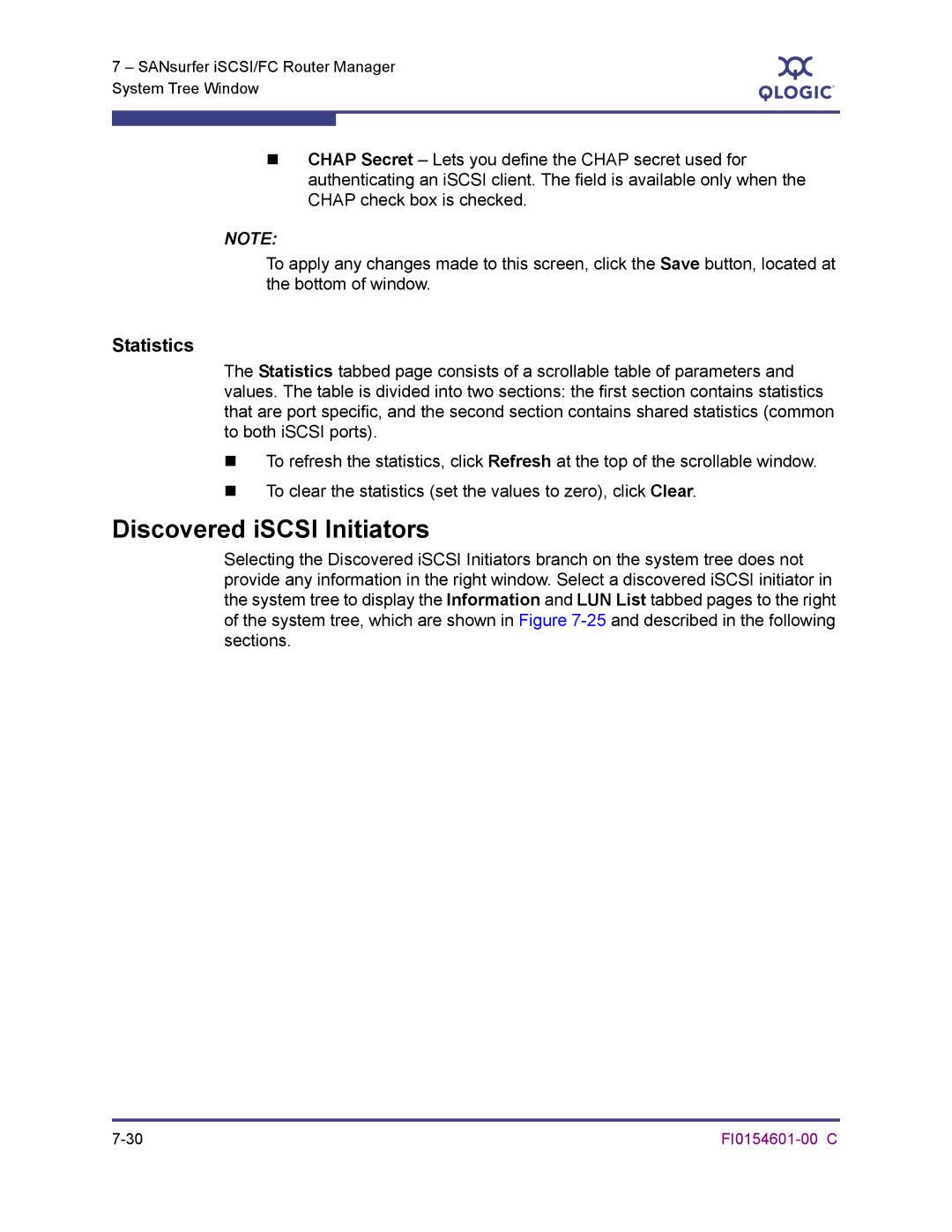 Q-Logic 6140 manual Discovered iSCSI Initiators, Statistics 