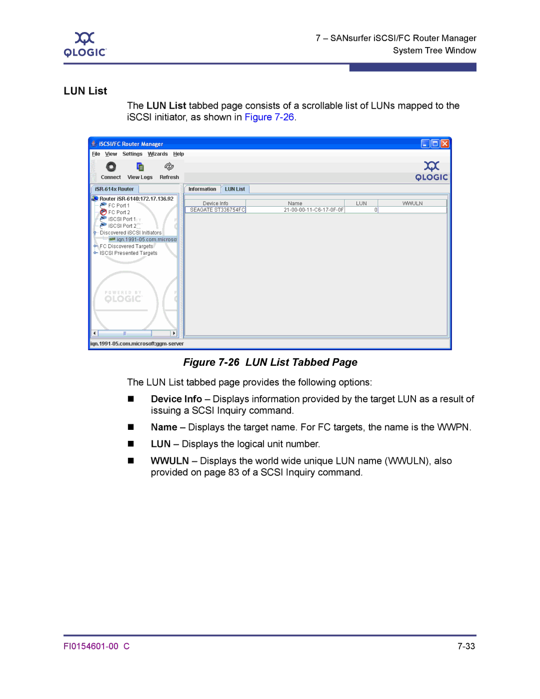 Q-Logic 6140 manual LUN List Tabbed 