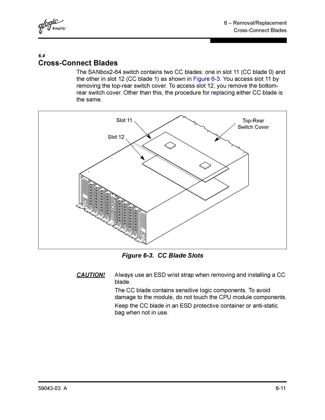 Q-Logic 64 manual Cross-Connect Blades, CC Blade Slots 