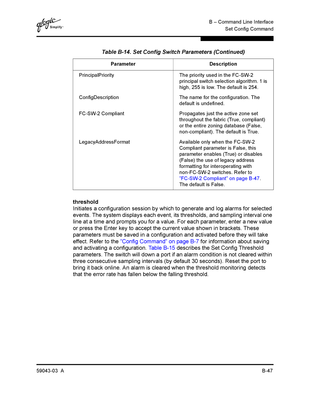 Q-Logic 64 manual Threshold 