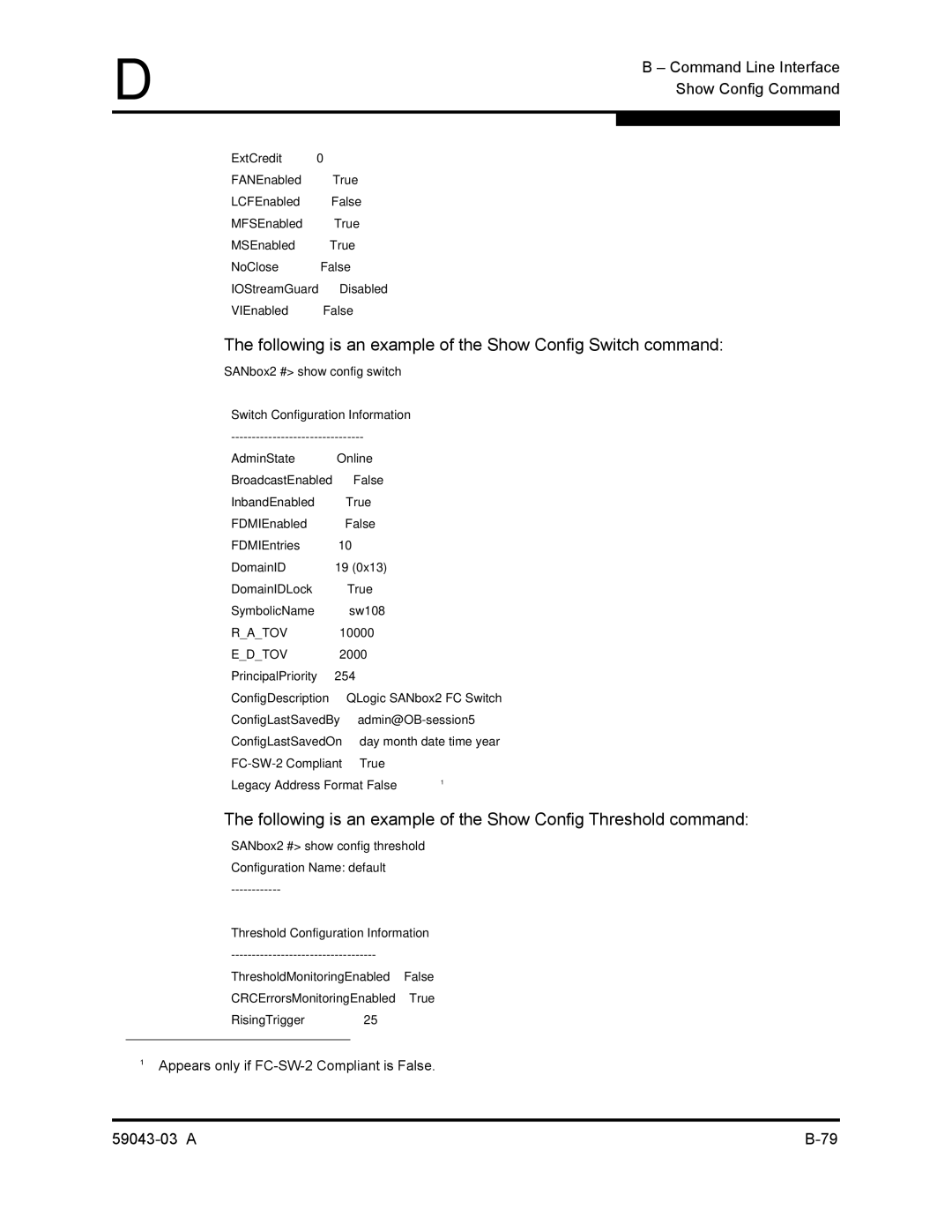 Q-Logic 64 manual Following is an example of the Show Config Switch command 