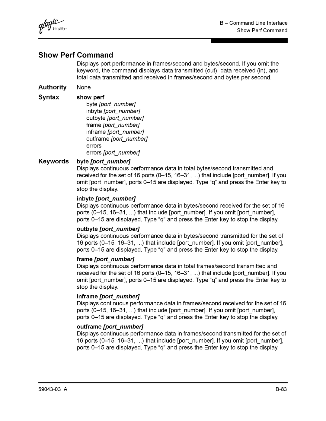 Q-Logic 64 manual Show Perf Command 