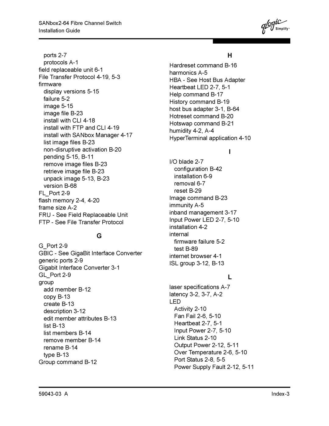 Q-Logic 64 manual a Index-3 