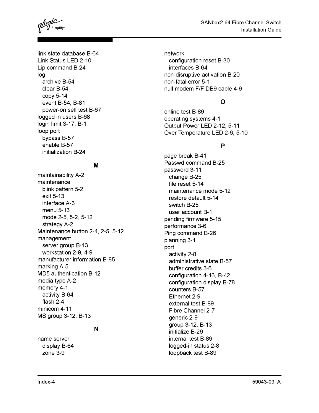 Q-Logic 64 manual Index-4 59043-03 a 