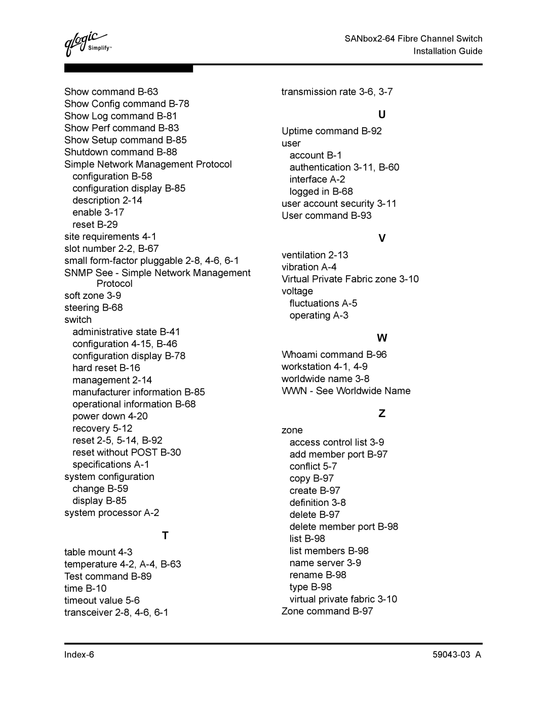 Q-Logic 64 manual Index-6 59043-03 a 