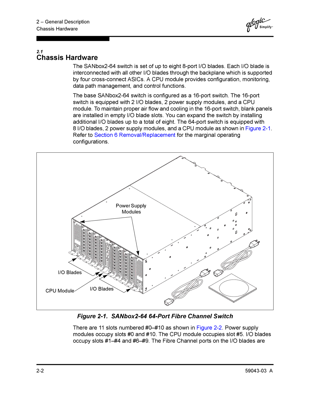 Q-Logic manual Chassis Hardware, SANbox2-64 64-Port Fibre Channel Switch 