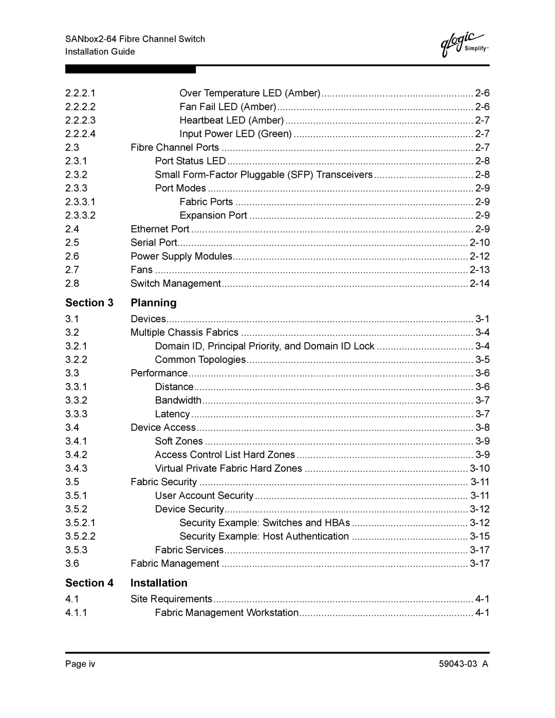 Q-Logic 64 manual Section Planning, Section Installation, Devices Multiple Chassis Fabrics 