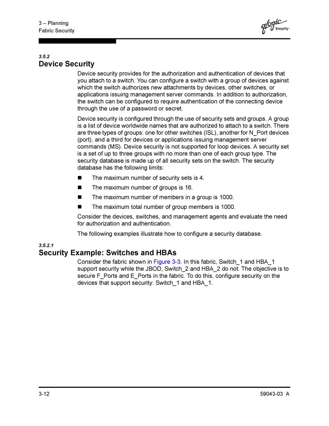 Q-Logic 64 manual Device Security, Security Example Switches and HBAs 