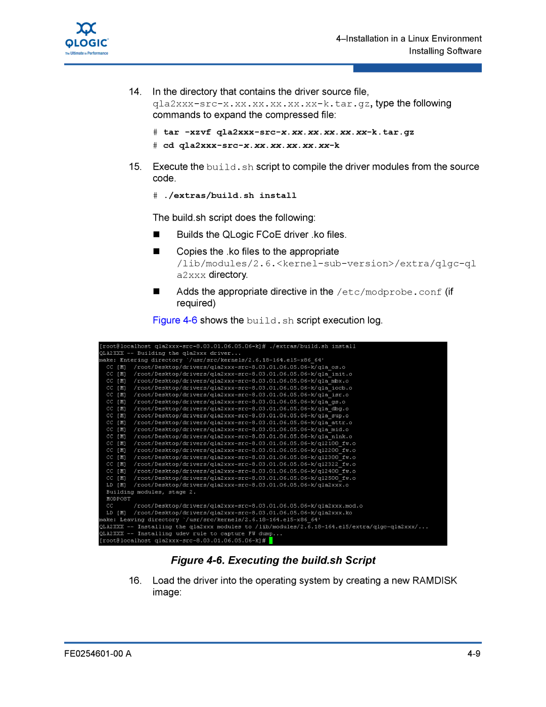 Q-Logic 8100 SERIES manual Executing the build.sh Script, # ./extras/build.sh install 