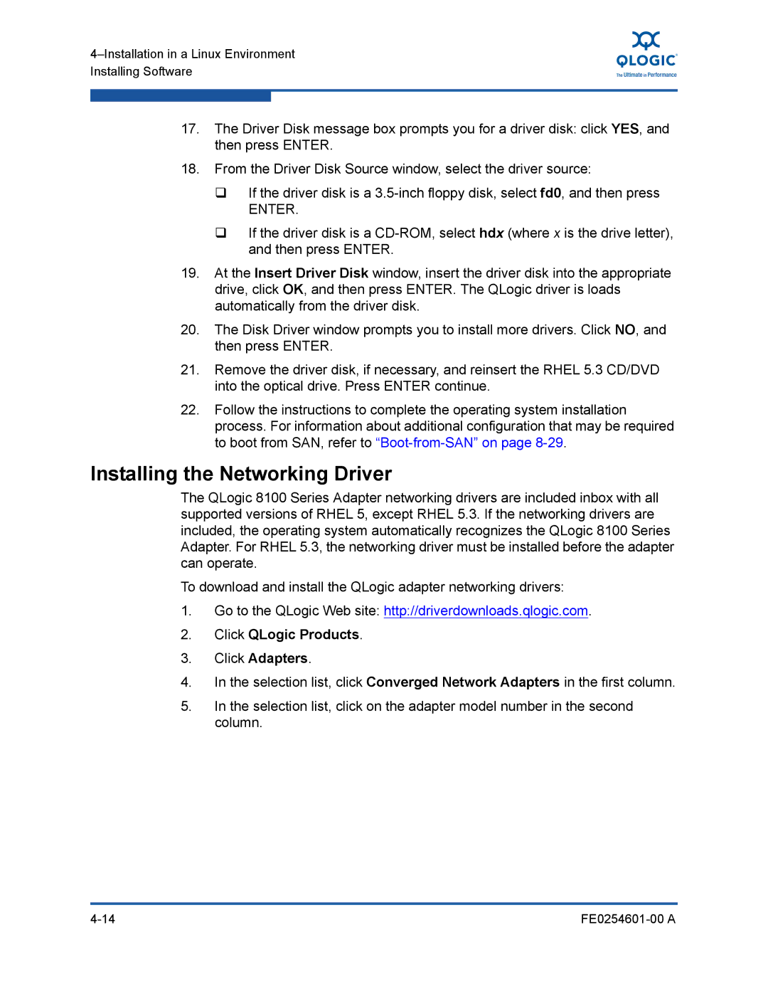 Q-Logic 8100 SERIES manual Installing the Networking Driver, Enter 