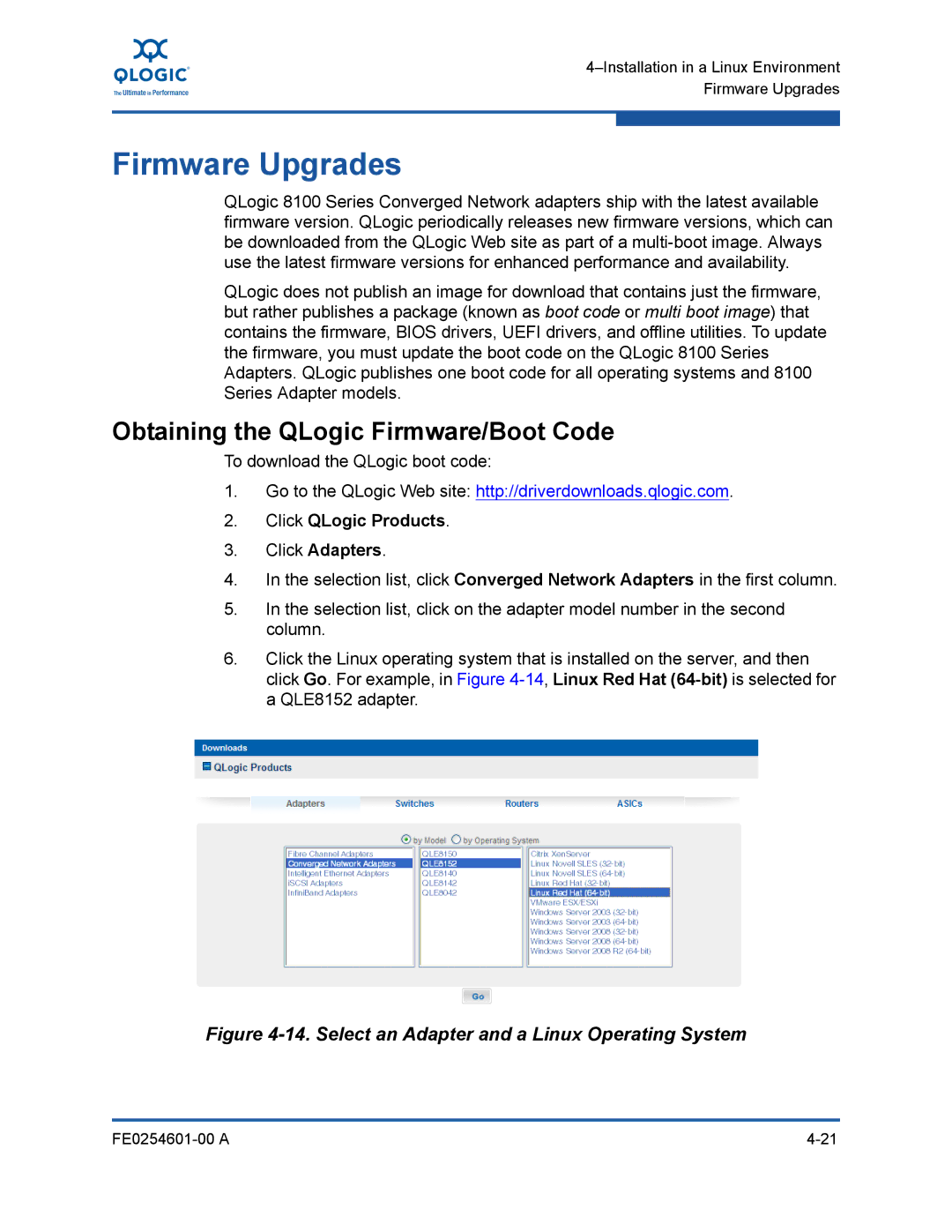 Q-Logic 8100 SERIES manual Select an Adapter and a Linux Operating System 