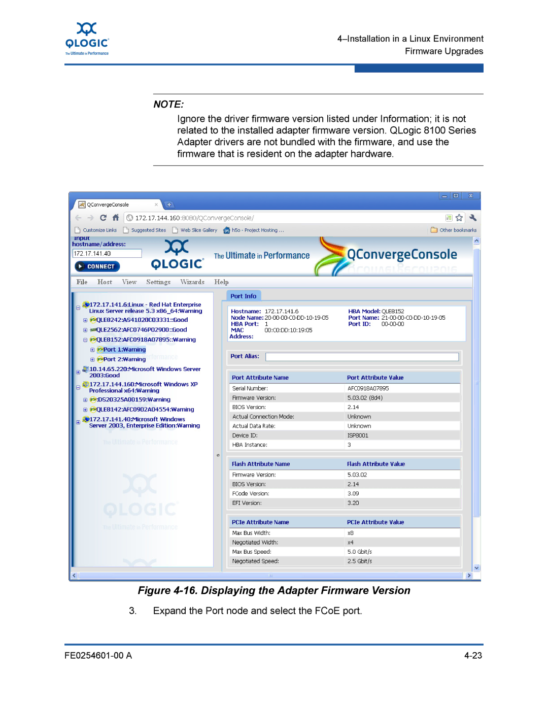 Q-Logic 8100 SERIES manual Displaying the Adapter Firmware Version 