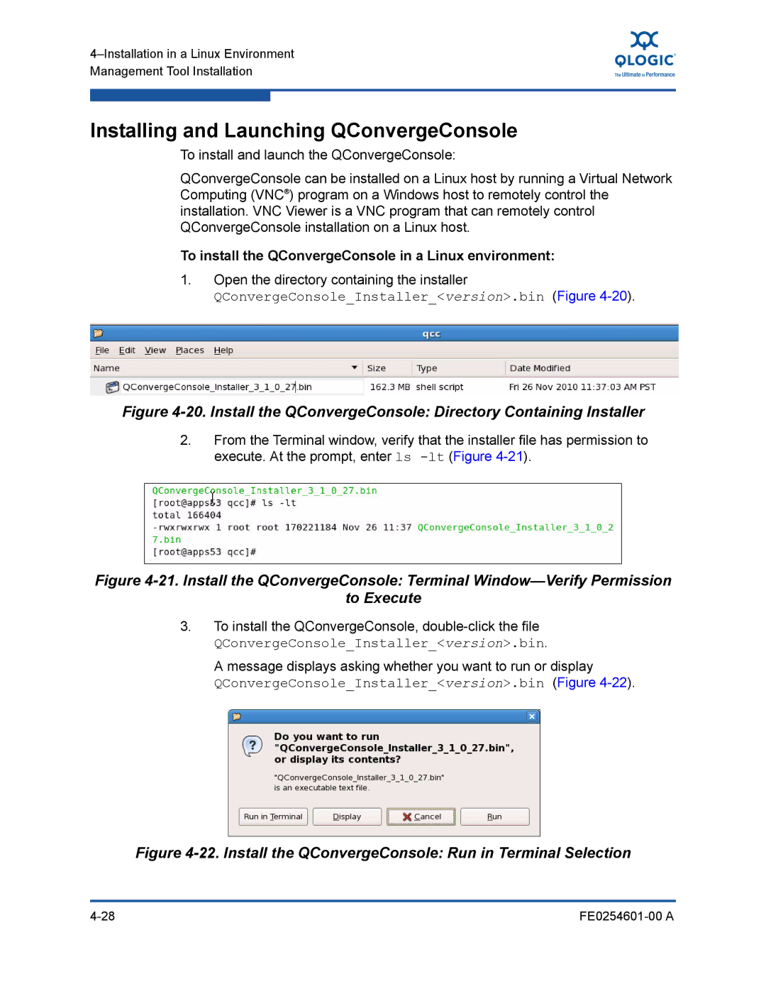 Q-Logic 8100 SERIES Installing and Launching QConvergeConsole, Install the QConvergeConsole Run in Terminal Selection 