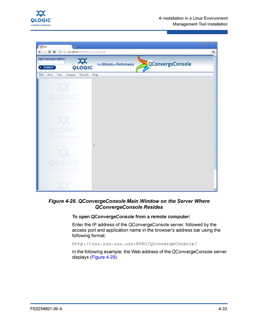 Q-Logic 8100 SERIES manual To open QConvergeConsole from a remote computer 