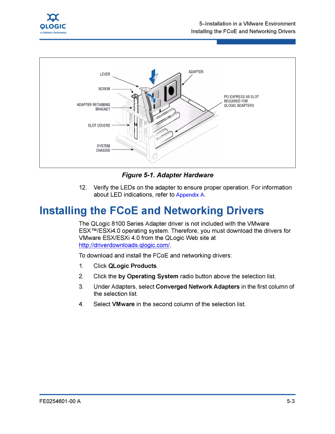 Q-Logic 8100 SERIES manual Installing the FCoE and Networking Drivers, Adapter Hardware 