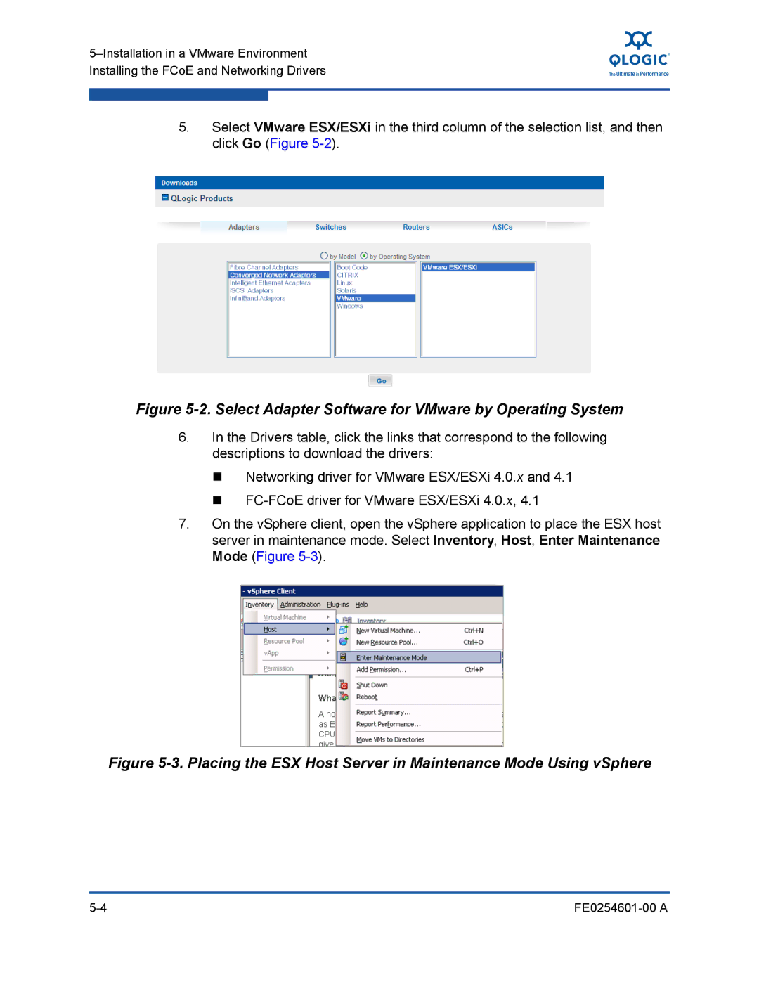 Q-Logic 8100 SERIES manual Select Adapter Software for VMware by Operating System 