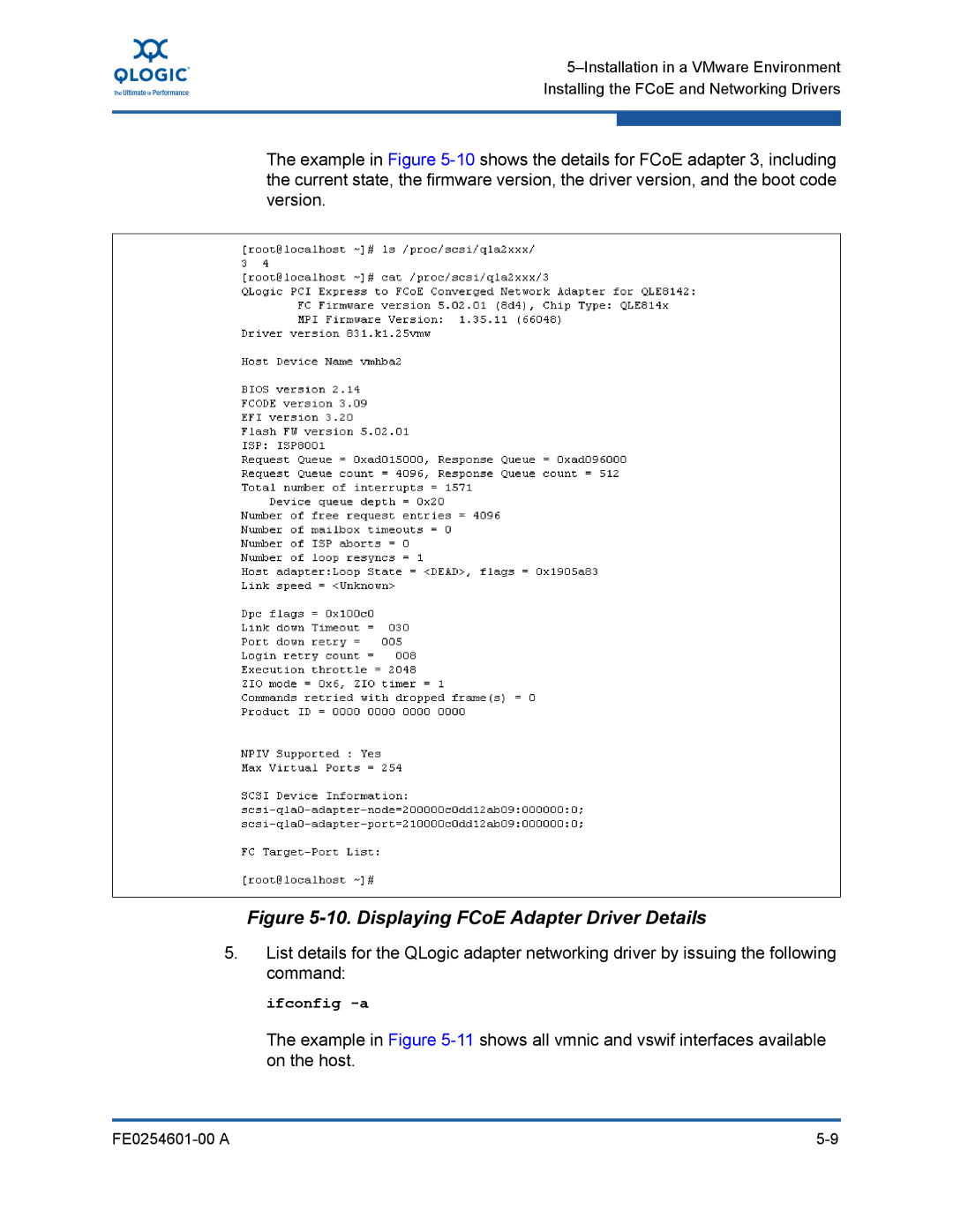 Q-Logic 8100 SERIES manual Displaying FCoE Adapter Driver Details, Ifconfig -a 