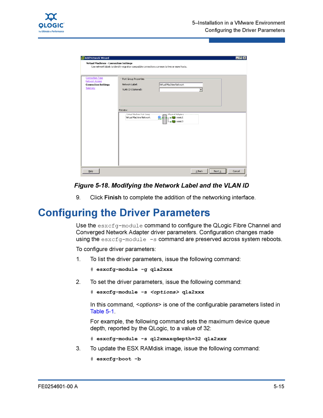 Q-Logic 8100 SERIES Configuring the Driver Parameters, # esxcfg-module -g qla2xxx, # esxcfg-module -s options qla2xxx 