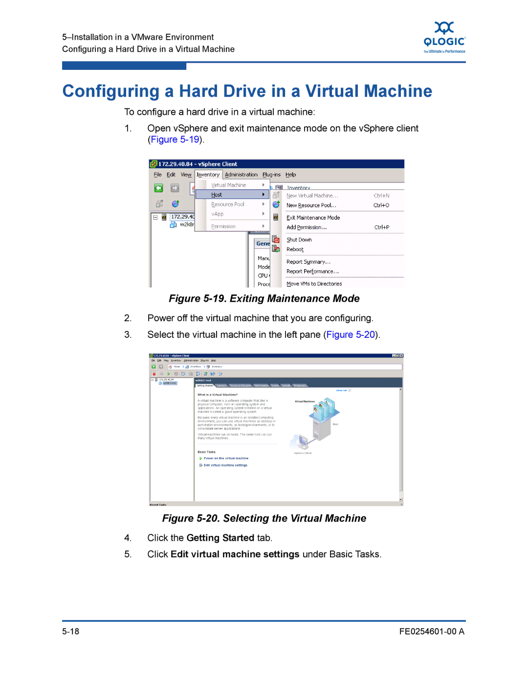 Q-Logic 8100 SERIES manual Configuring a Hard Drive in a Virtual Machine, Exiting Maintenance Mode 