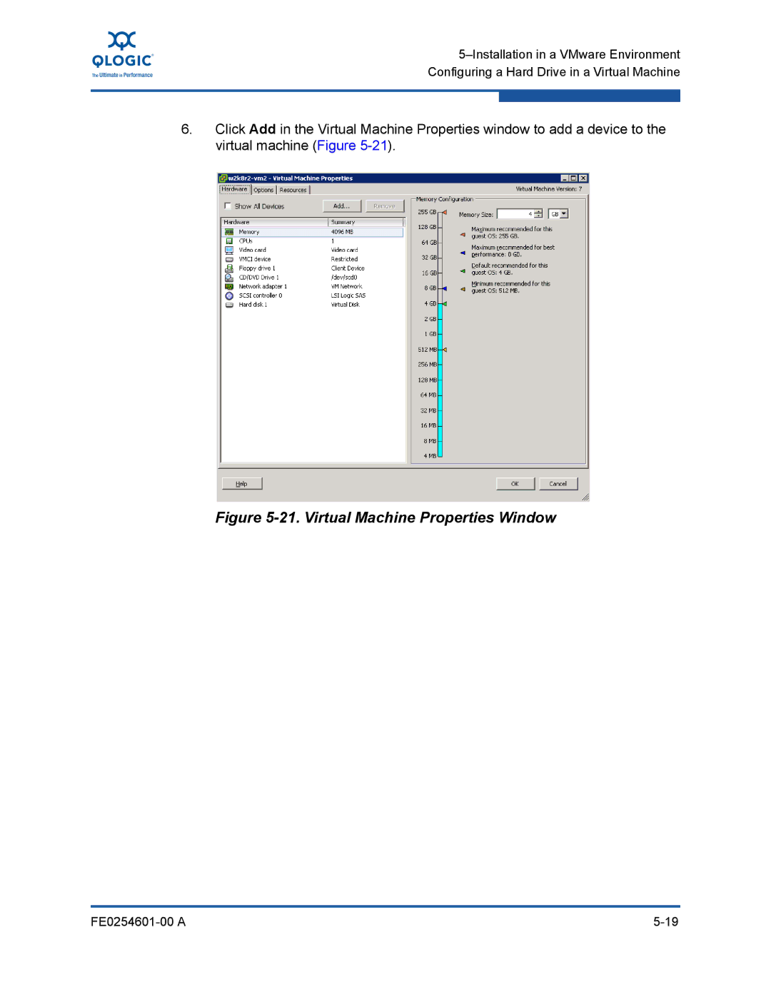 Q-Logic 8100 SERIES manual Virtual Machine Properties Window 