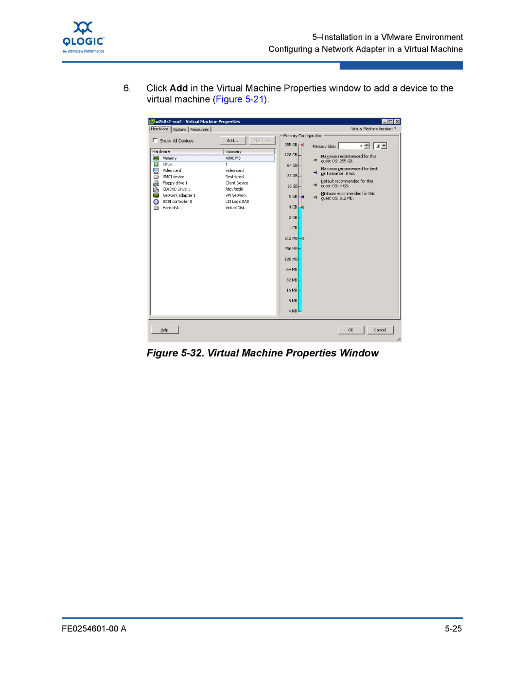 Q-Logic 8100 SERIES manual Virtual Machine Properties Window 