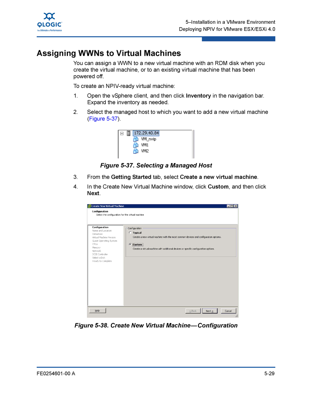 Q-Logic 8100 SERIES manual Assigning WWNs to Virtual Machines, Selecting a Managed Host 