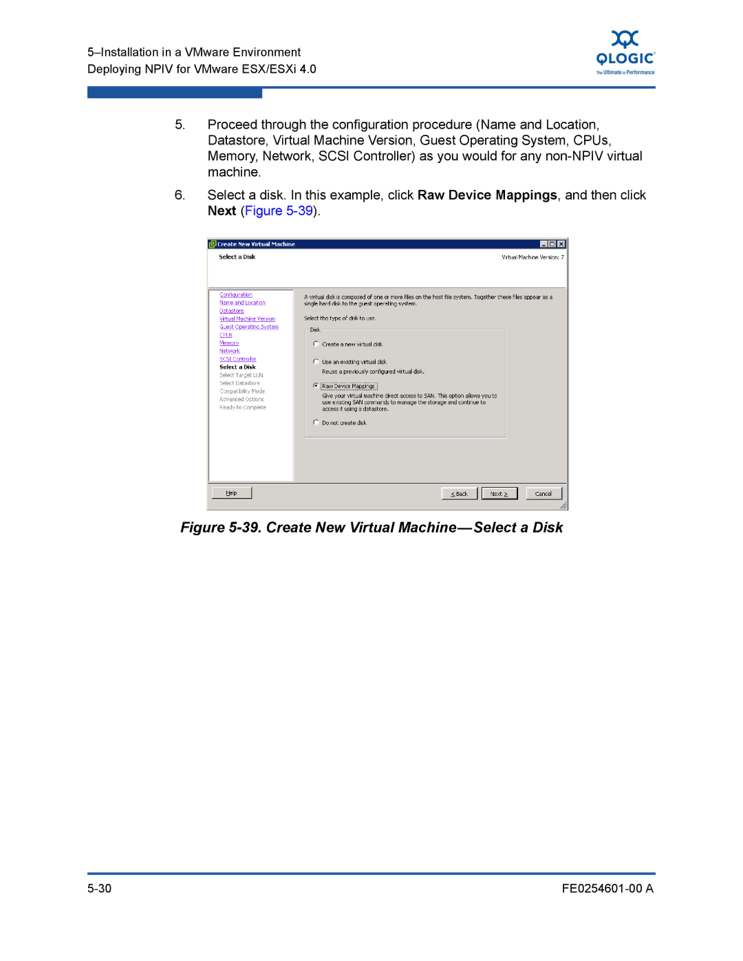 Q-Logic 8100 SERIES manual Create New Virtual Machine-Select a Disk 