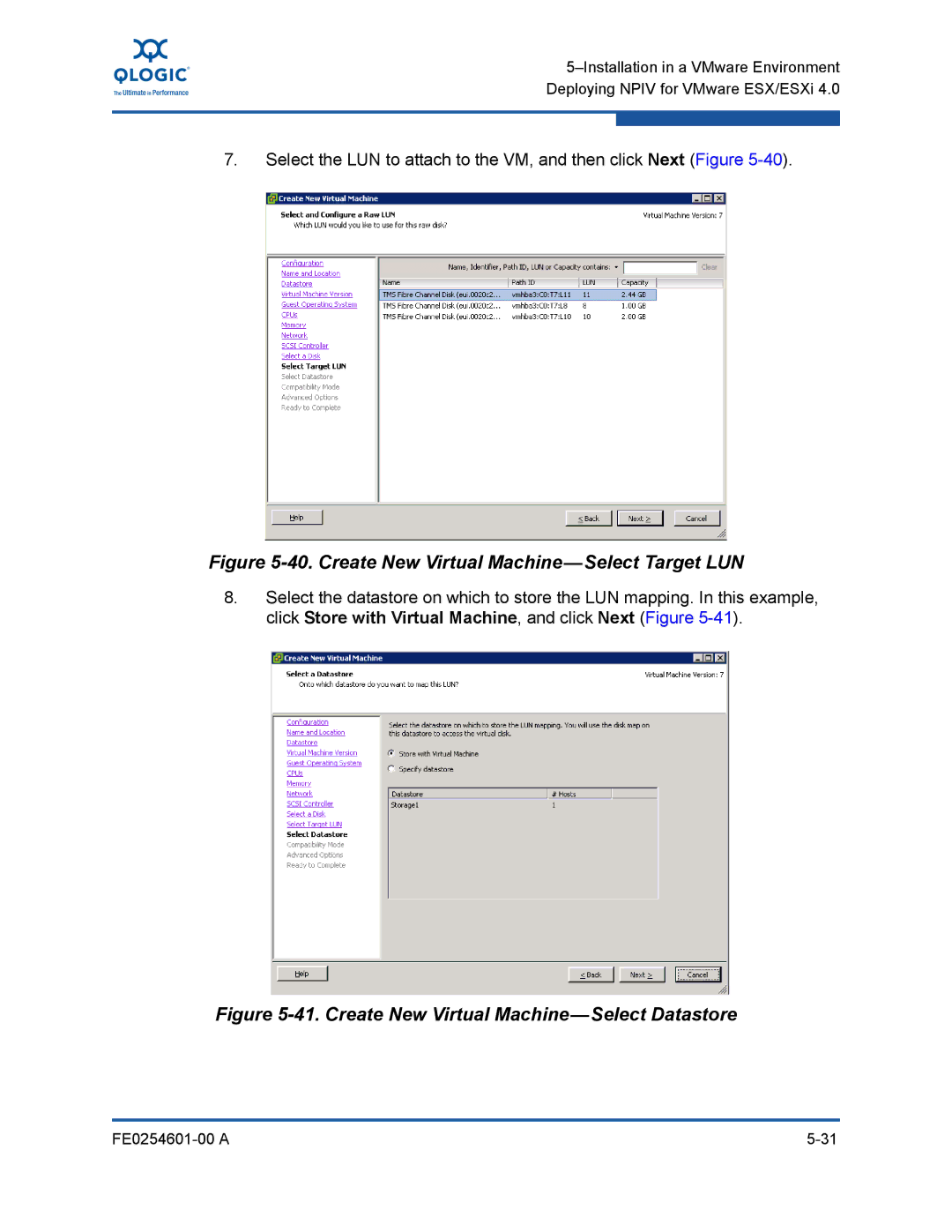 Q-Logic 8100 SERIES manual Create New Virtual Machine-Select Target LUN 