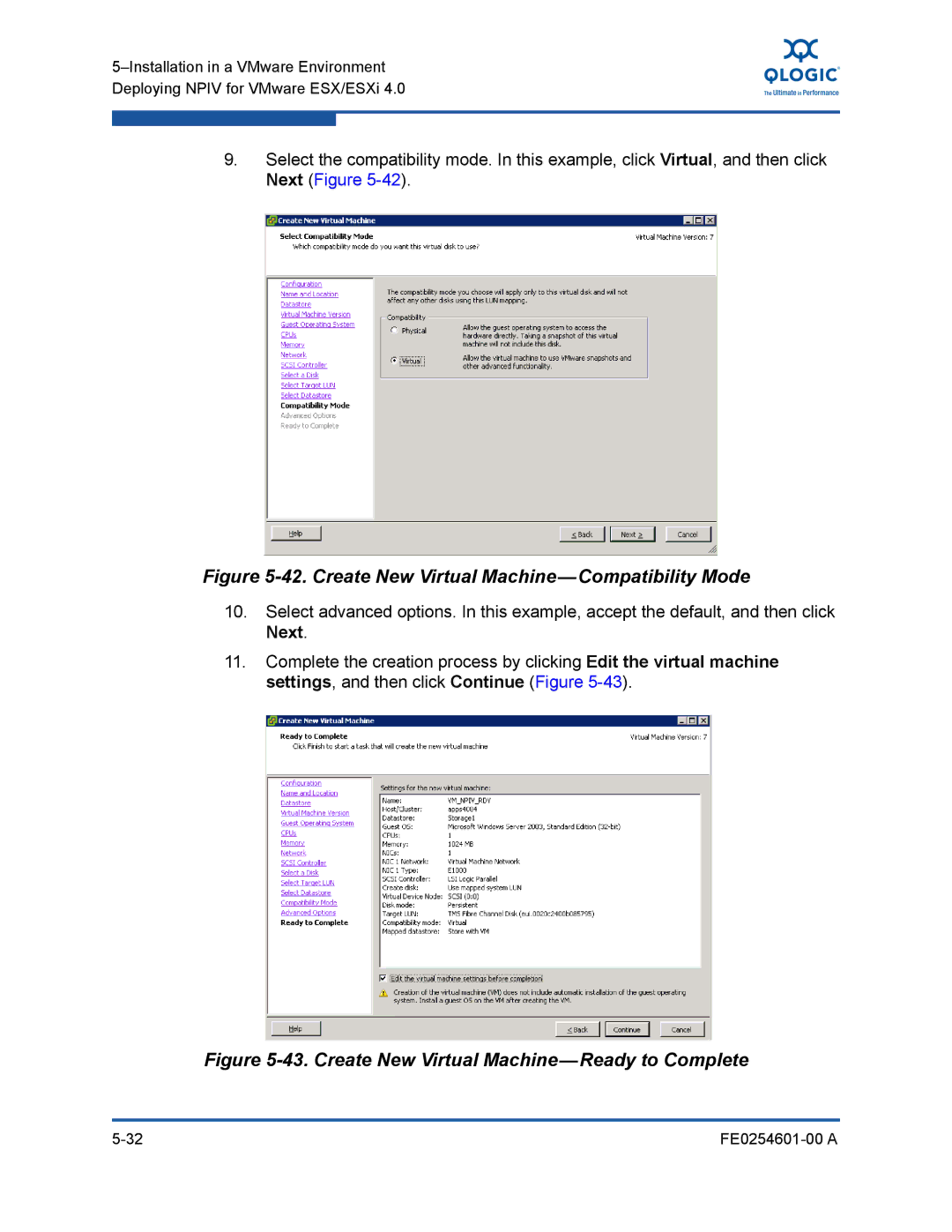 Q-Logic 8100 SERIES manual Create New Virtual Machine-Compatibility Mode 