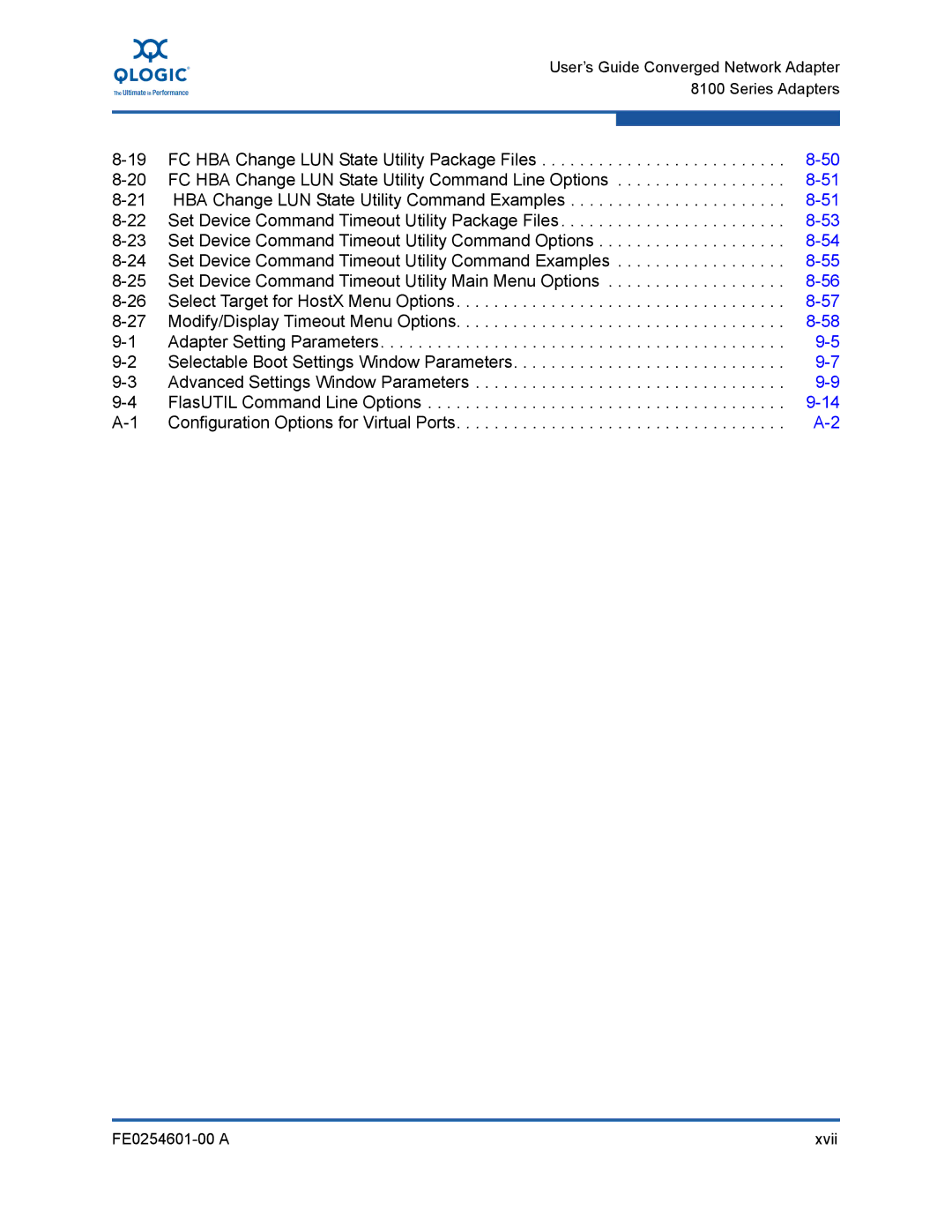 Q-Logic 8100 SERIES manual FE0254601-00 a Xvii 