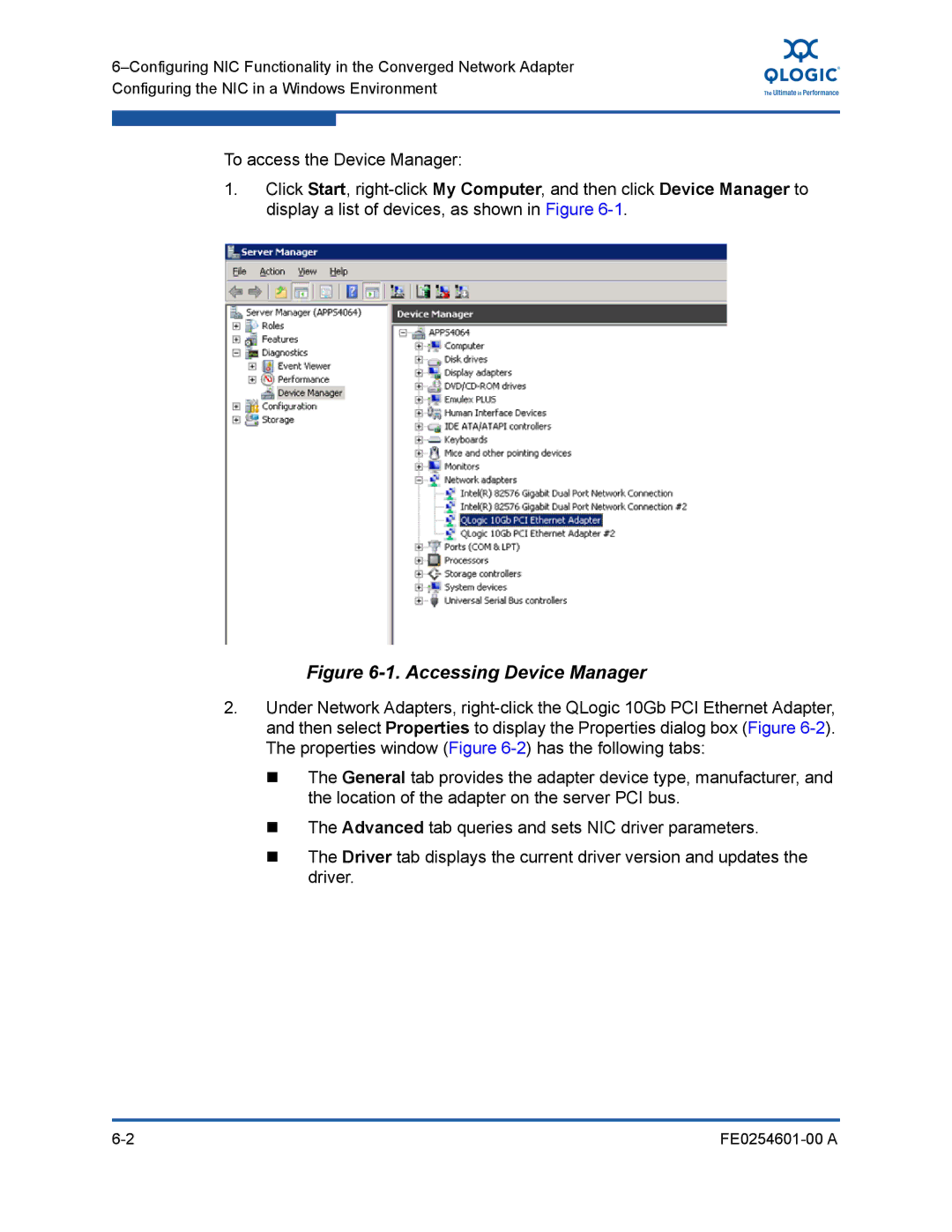 Q-Logic 8100 SERIES manual Accessing Device Manager 