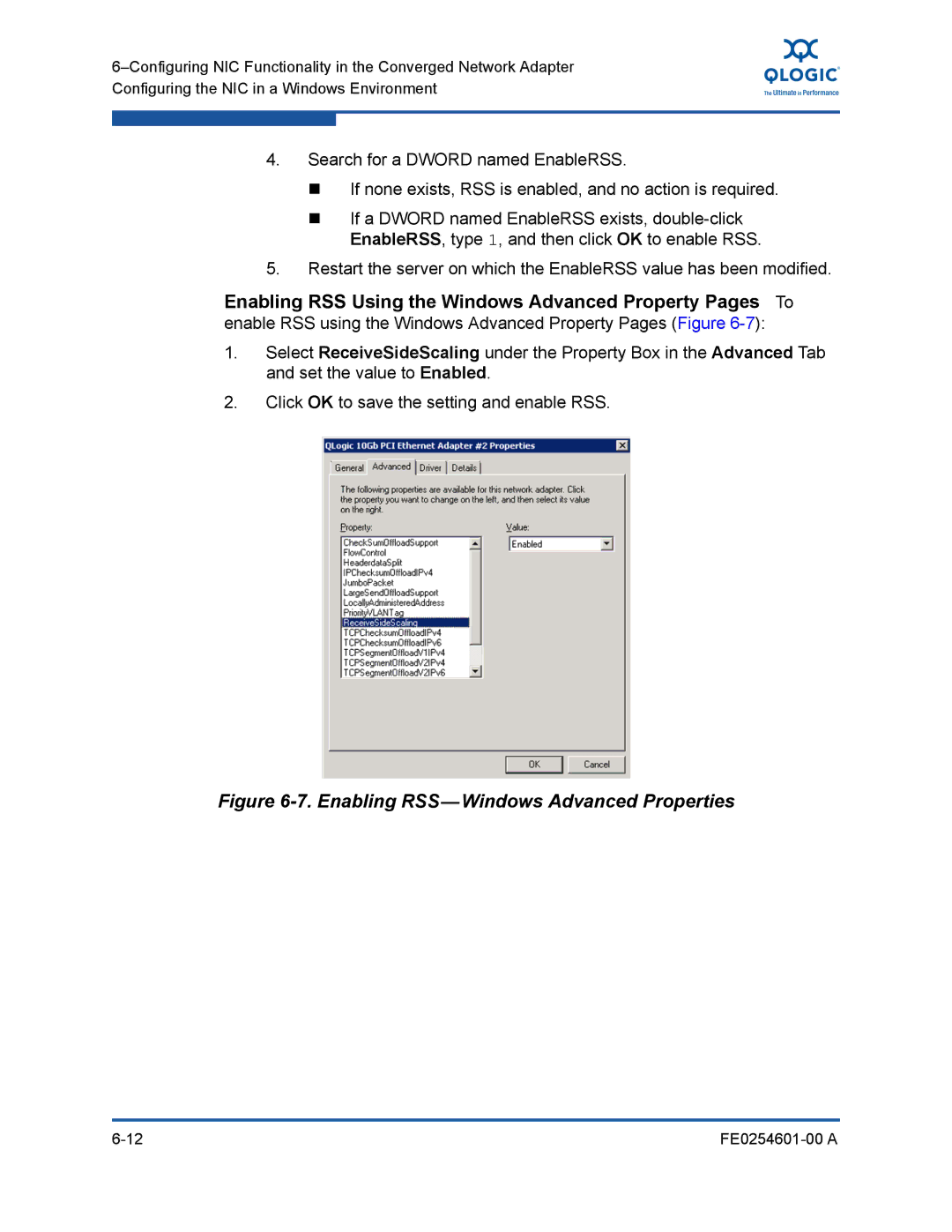 Q-Logic 8100 SERIES manual Enabling RSS-Windows Advanced Properties 