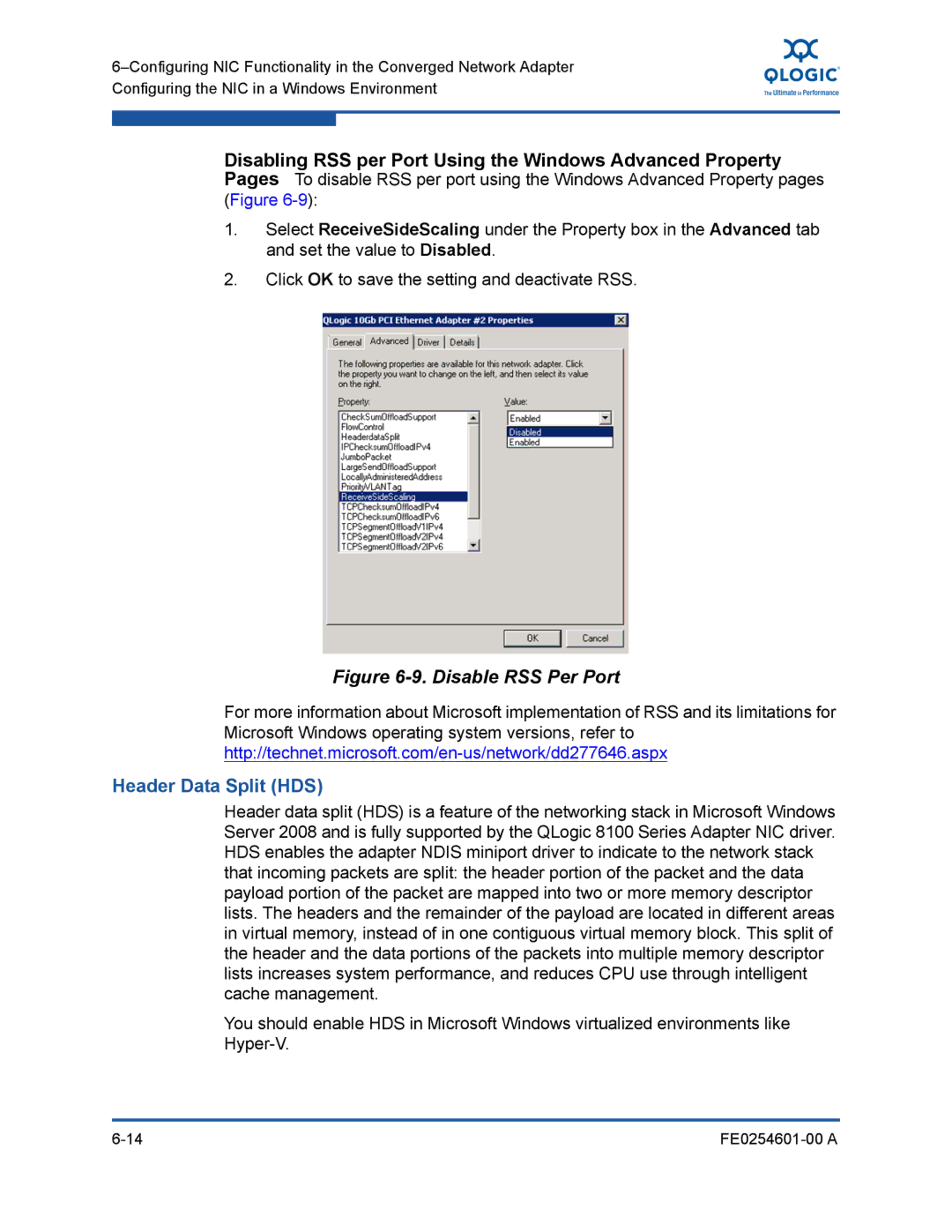 Q-Logic 8100 SERIES manual Disable RSS Per Port, Header Data Split HDS 