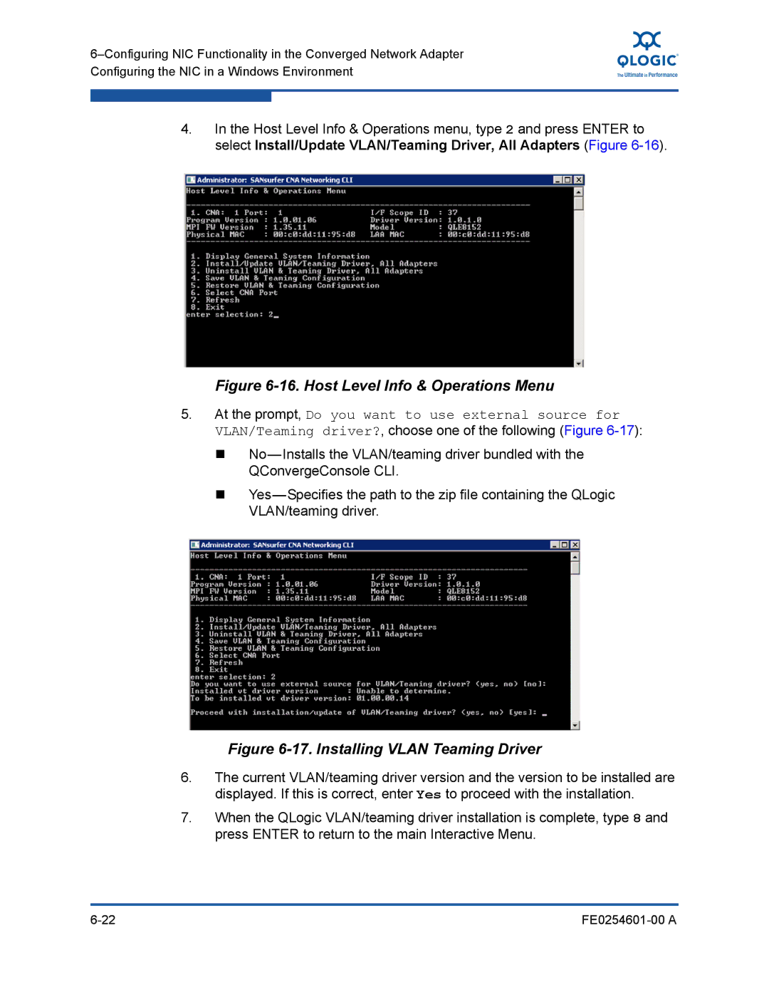 Q-Logic 8100 SERIES manual Host Level Info & Operations Menu 