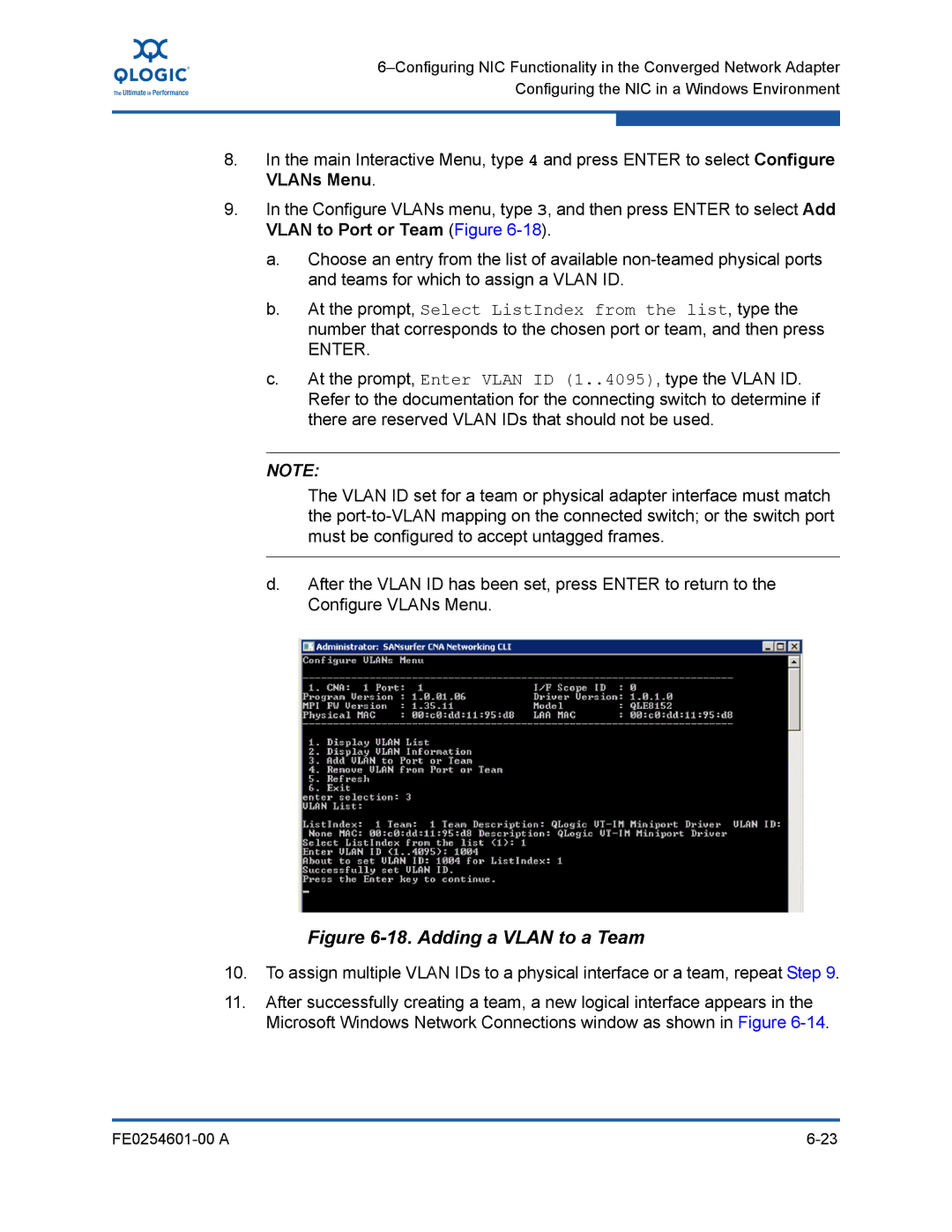 Q-Logic 8100 SERIES manual Adding a Vlan to a Team 