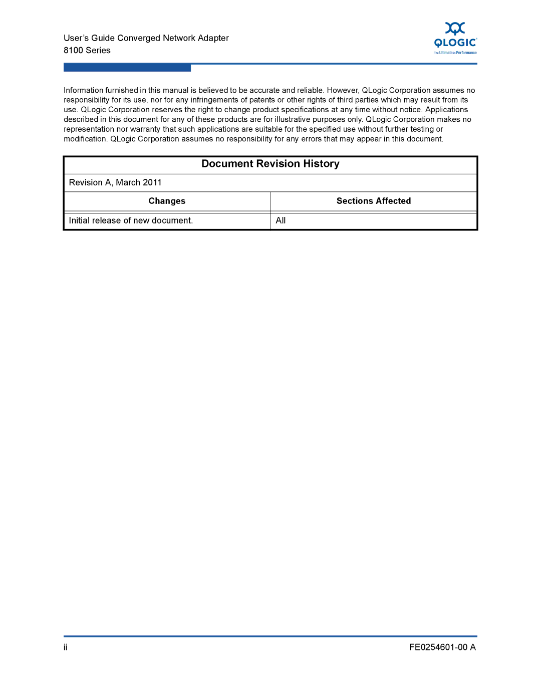 Q-Logic 8100 SERIES manual Document Revision History 