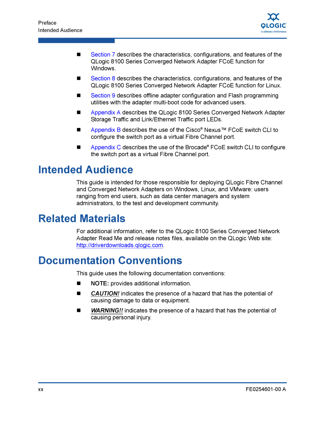 Q-Logic 8100 SERIES manual Intended Audience, Related Materials, Documentation Conventions 